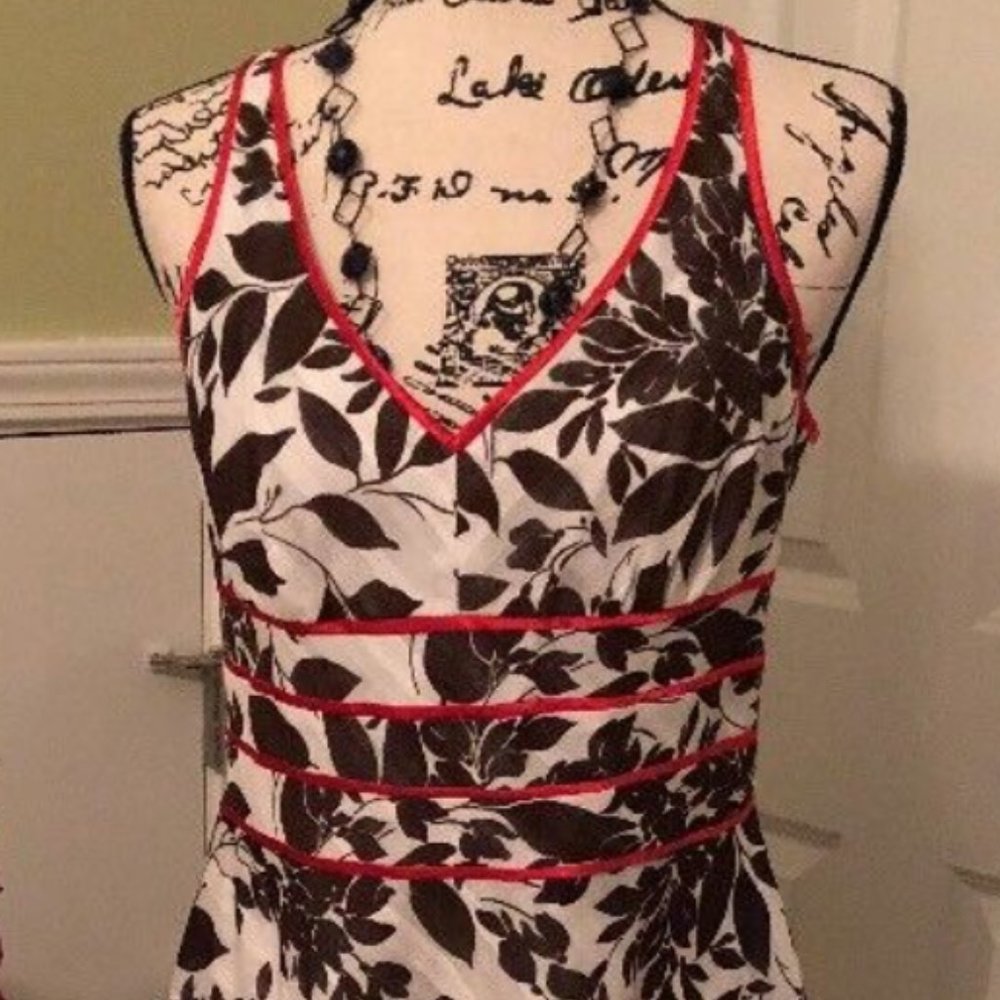 Robbie Bee 10p Brown White Red Trim Dress Lined